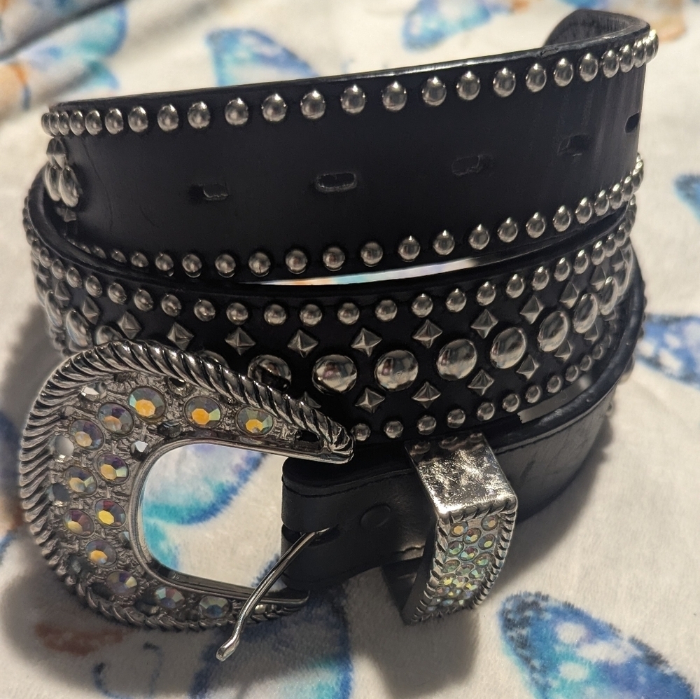 Studded Black Belt with Silver Accents